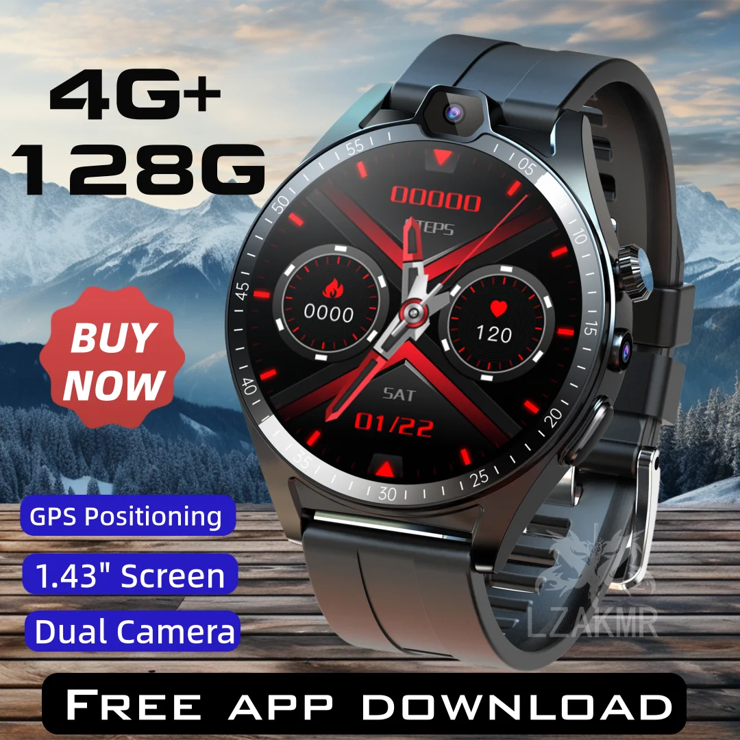 

4G NET 128G Rom T1 Smartwatch GPS Location Cambered Screen Smart Watch Android OS 9 SIM Card WiFi Dual Camera Video Call Men