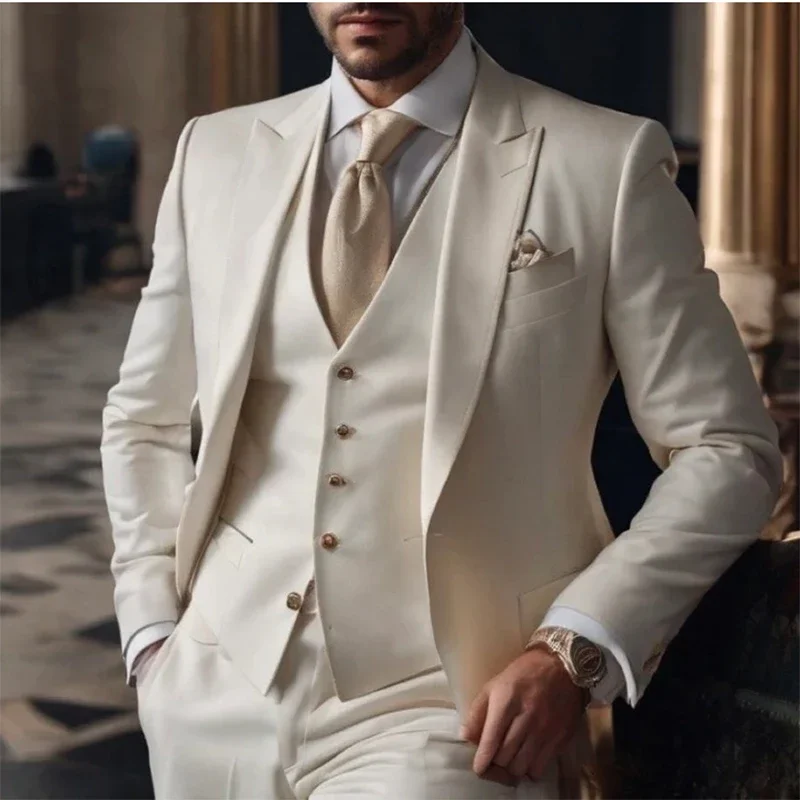 

Wedding Men Suits Single Breasted Peak Lapel Blazer Tailor Made 3 Piece Jacket Pants Vest Costume Homme Male Clothing