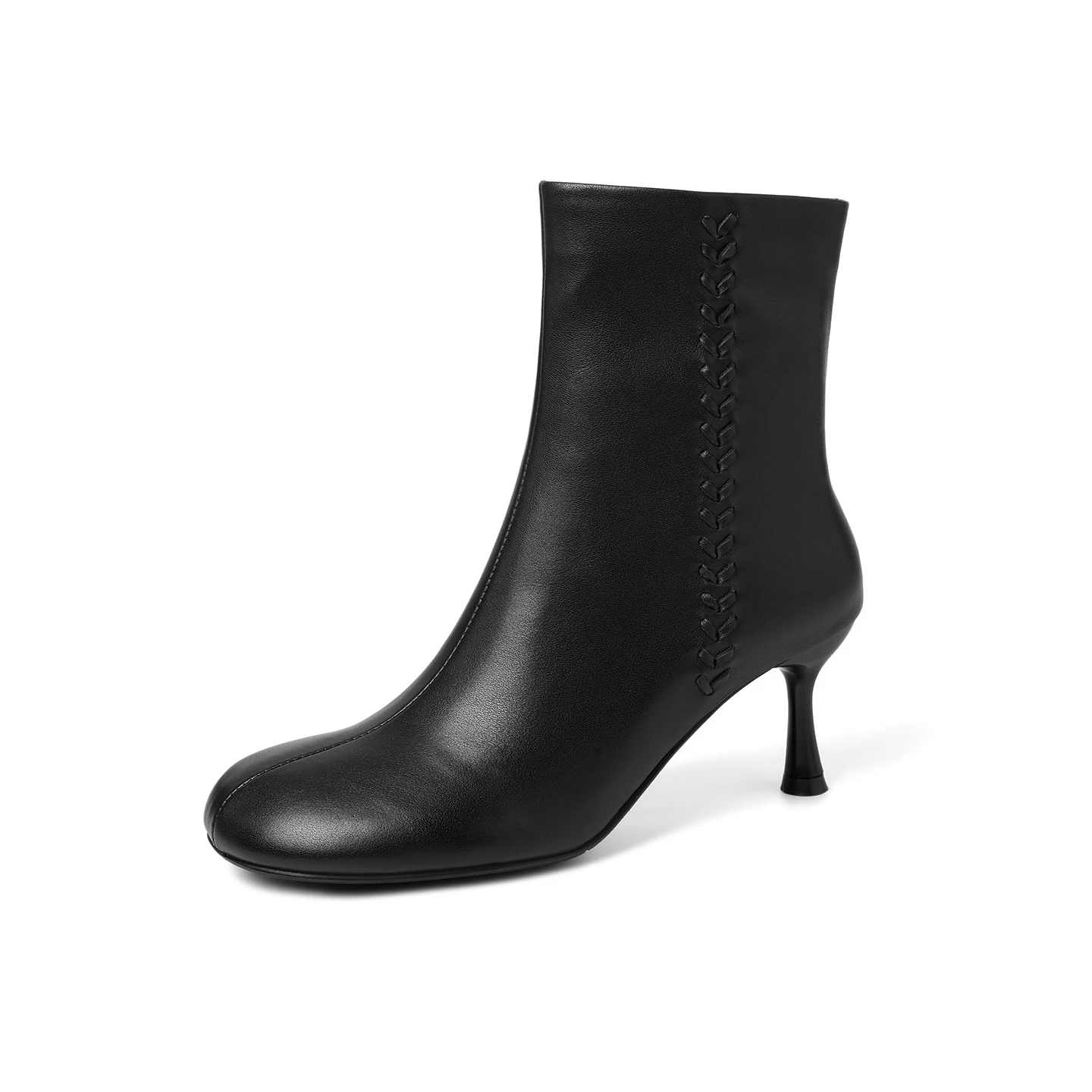 Botines de Mujer Dilalula 2027 de Piel de Vaca Auténtica con Punta Redonda, Bordado de Hojas y Tacón de Aguja Delgado para Fiesta y Cita, Botines para Mujeres Jóvenes