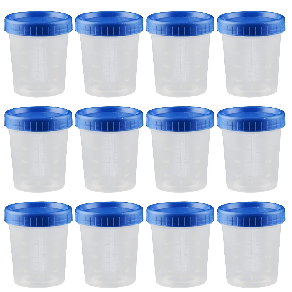 

25 Pcs Pp Blue Lid Measuring Cup Liquid Cups Sample for Urine Test Specimen 120ml