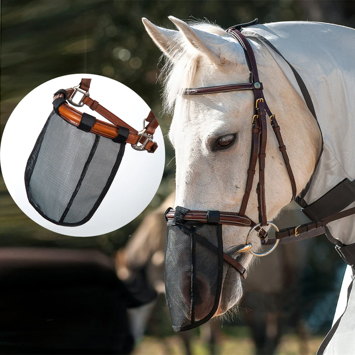 Horse Nose Cover Horse Anti-Mosquito and Fly Mask with Velcro Horse Strap Universal Adjustable Anti-Mosquito Mask