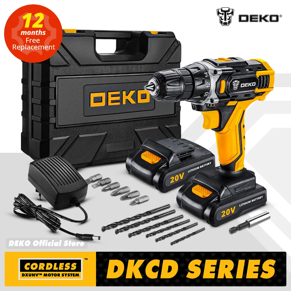 מברגת-מקדחה אלחוטית 20V מבית DEKO עם סוללת ליתיום-יון לעבודות DIY