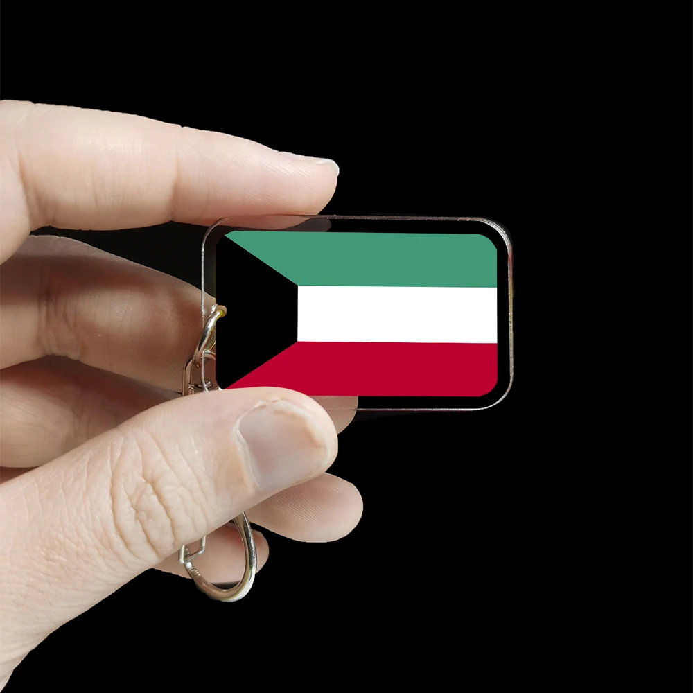 Fashion Kuwait National Flag Acrylic Key Ring Hip Hop Charm Jewelry Gift view 3
