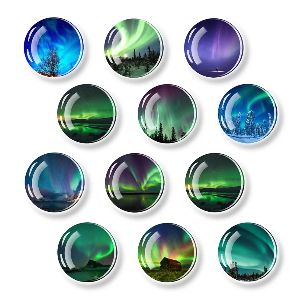 

Aurora Crystal Refrigerator Magnets Noctilucent Sticker Luminous Fridge Magnet 30mm Glass Decorations 12PCs Set