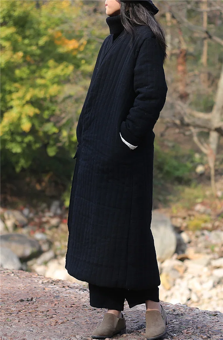 2024 Women Vintage Quilted Cardigan Hiver Femme Long Trench Winter Jacket Cotton Padded Parka Women Overcoat Plus Size Abrigos