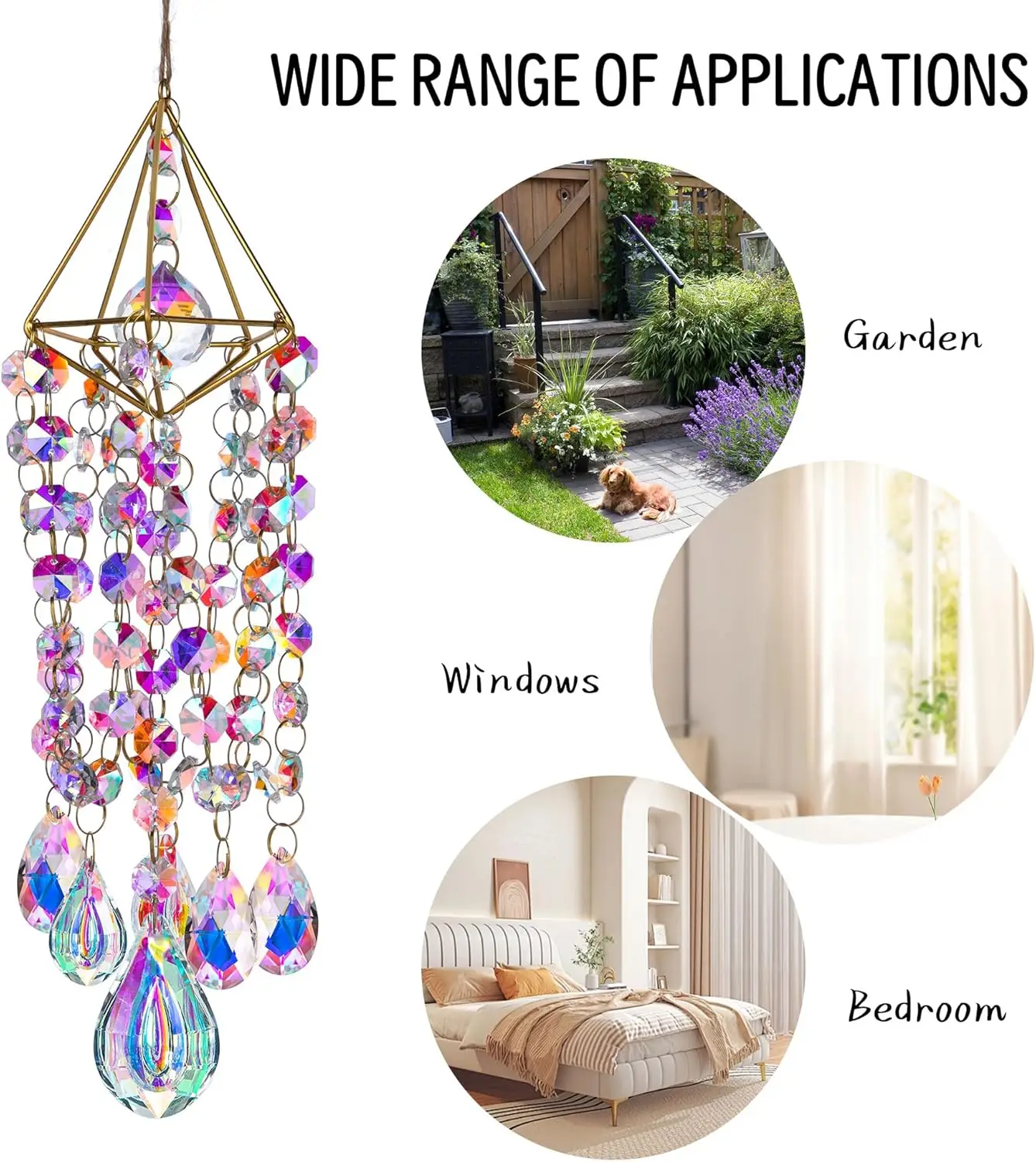 Crystal Suncatchers for Window Hanging Wind Chime Style Garden Sun Catchers with Crystals Rainbow Maker Indoor Outdoor Decor