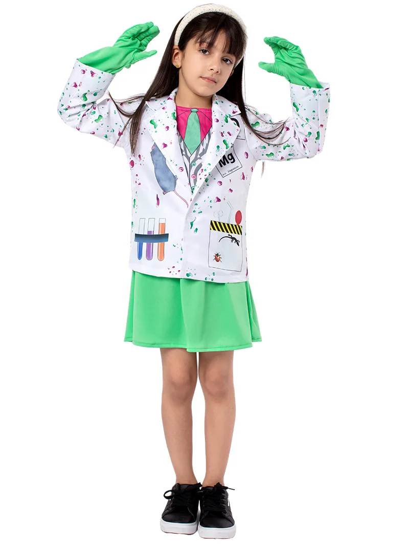 زي عالم الهالوين للأطفال الصغار - معطف مختبر مضحك مع أنابيب اختبار متوهجة وشعر مستعار أينشتاين، زي حفلات العلوم في مرحلة ما قبل المدرسة