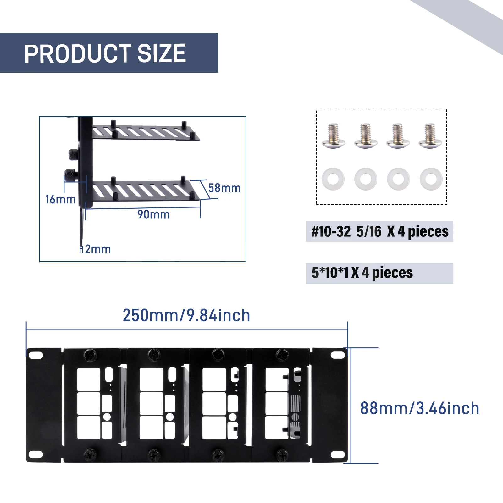 Aksesori DeskPi Rackmate 10 inci 2U Rackmount untuk Raspberry Pi5/4B, Mendukung Instalasi T0/T1/T2