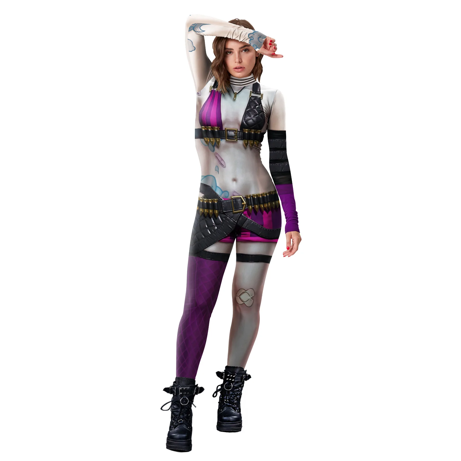 Game LOL League of Legends Superhero Jinx AD Carry Catsuit Halloween Cosplay Jumpsuit Sexy Women Girsl Zentai Party Bodysuit New