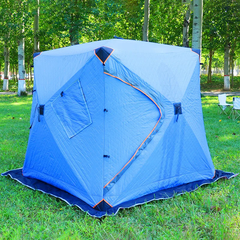 

Wholesale Large Insulated Portable Ice Fishing Tent Winter Outdoor Waterproof Warm Pop Shelter Oxford Fabric for Family Camping