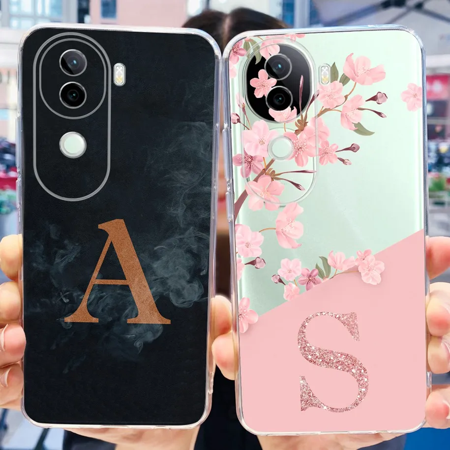 For Vivo iQOO Z9S Case I2403 Fashion Flower Letters Transparent Silicone TPU Back Cover For Vivo IQOOZ9s 5G V40e 2024 Soft Funda