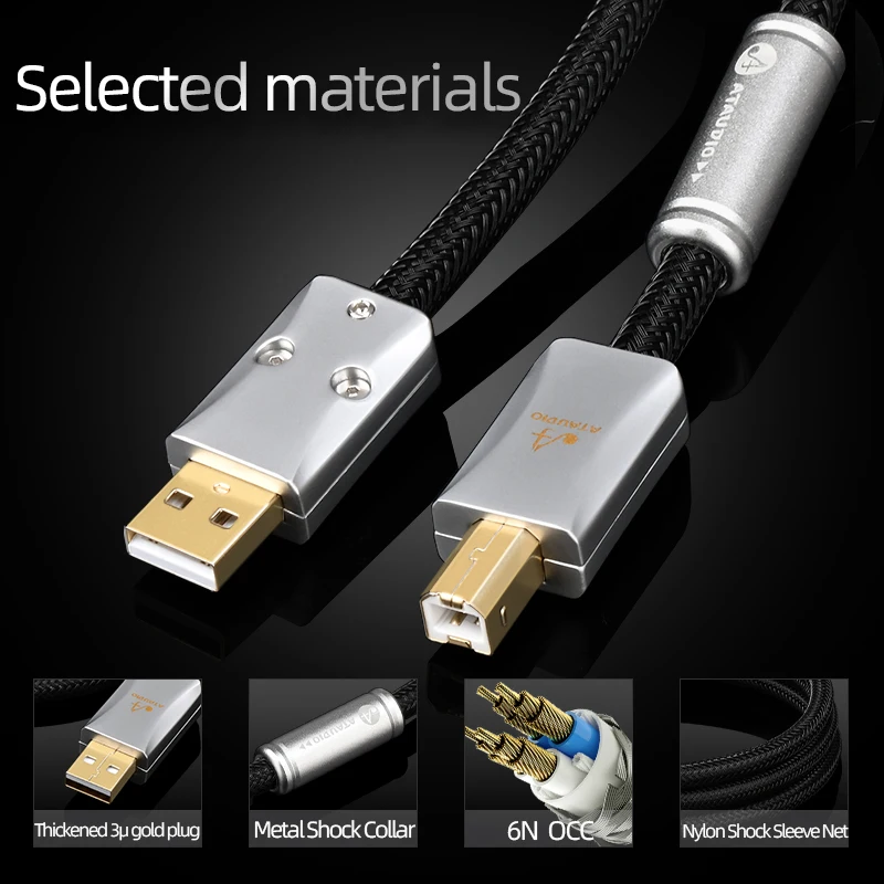 Kabel USB Audio ATAUDIO Hifi wysokiej jakości typ A-B 6N OCC Core z pozłacana wtyczka 3u typ C typ A-A kabel do miksera DAC