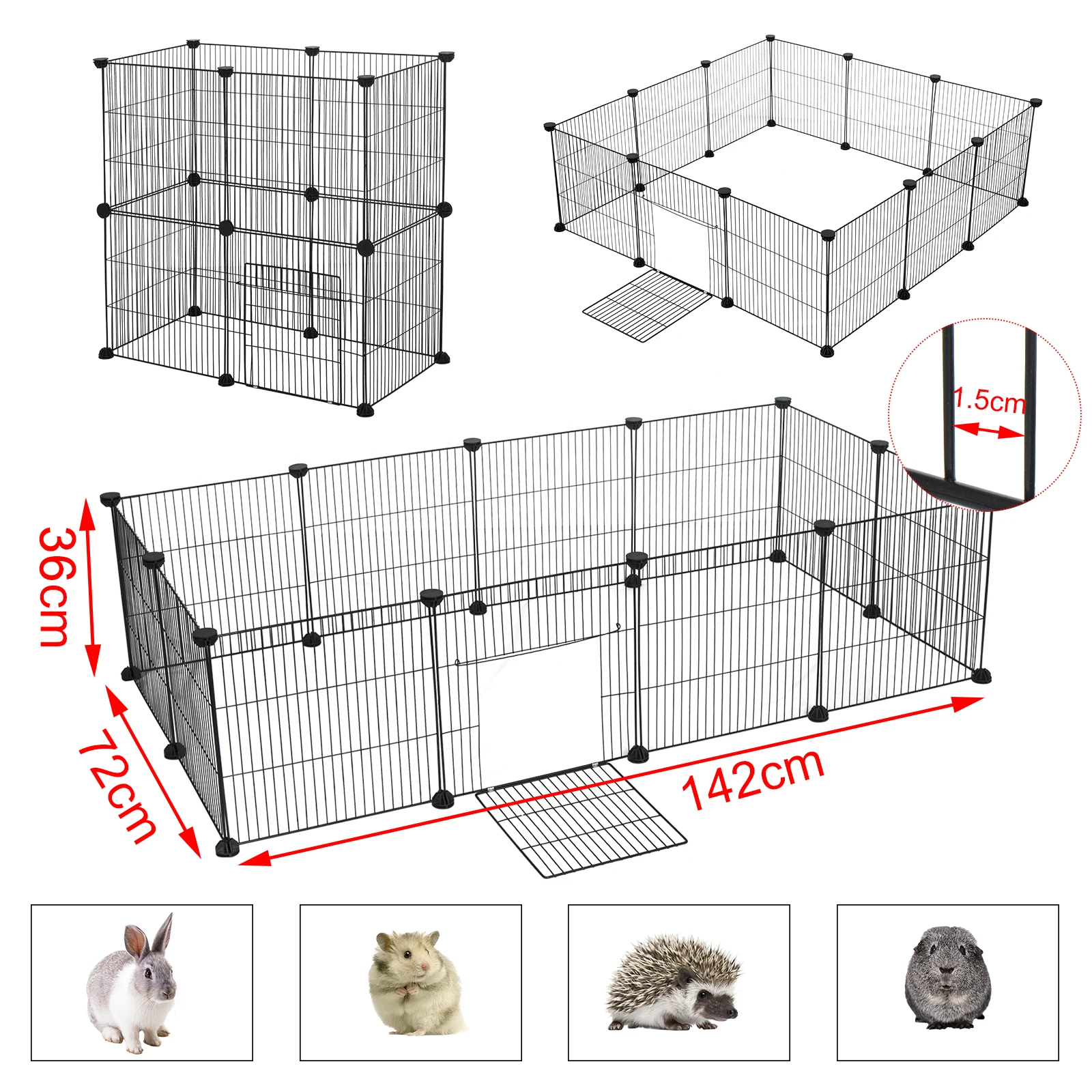 EUGAD DIY Haustierzaun, faltbarer Hundekäfig, Schlaf- und Spielhaus für Welpen, Kaninchen, Meerschweinchen, Hunde, Katzen, für Training und Freilauf im Freien – Detail 14