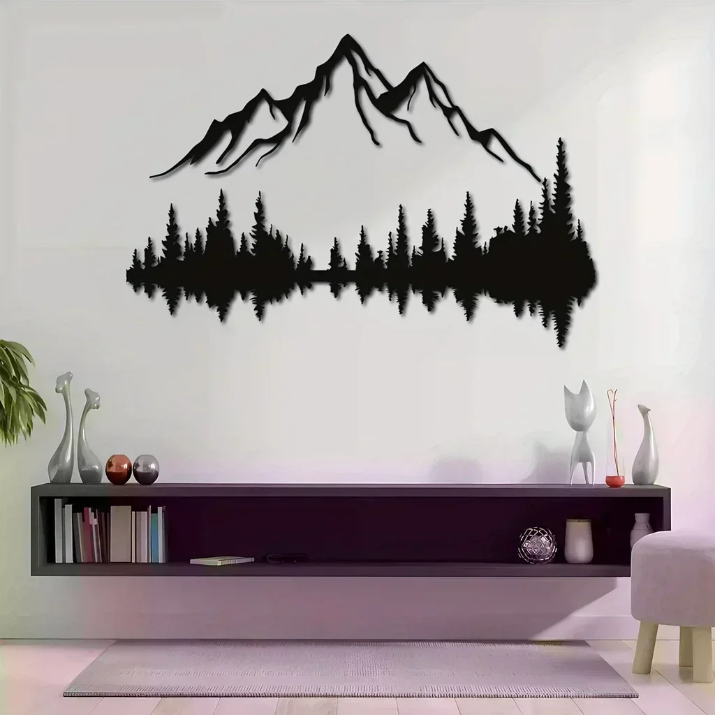 

CIFBUY Decoration 1pc Mountain and Forest Metal Home Art, Hill and Trees Metal Wall Hanging Decor Nature and Forest Decoration W