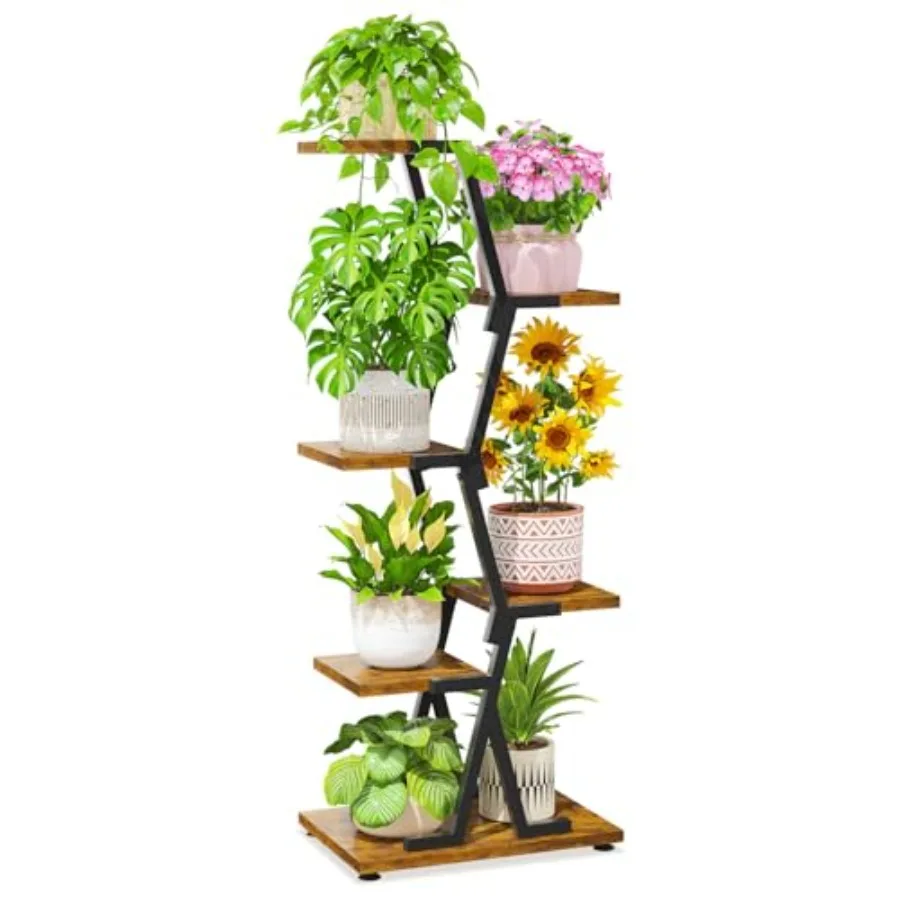 

Tall Wood and Metal Plant Stand Indoor for Heavy Duty Planter, Large Multi Level Vertical Flower Shelf for Narrow Corner, Sturd