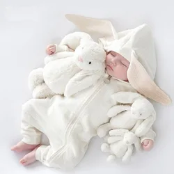 White Baby Rompers Newborn Boys Girls Clothes Easter Funny Rabbit Ear Hooded Jumpsuit infant Costume Cotton Baby Romper Pajamas