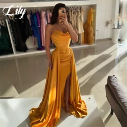 Lily Gold Mermaid Sexy Chic Woman Evening Dress Gown Stain Sequin Ball Gown Pleat Night Dresses Gown with Split robes de soirée