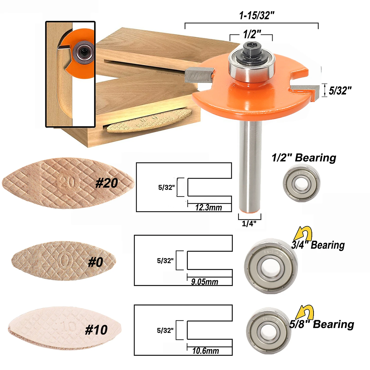 3 in 1 Biscut Router Bits 1/4