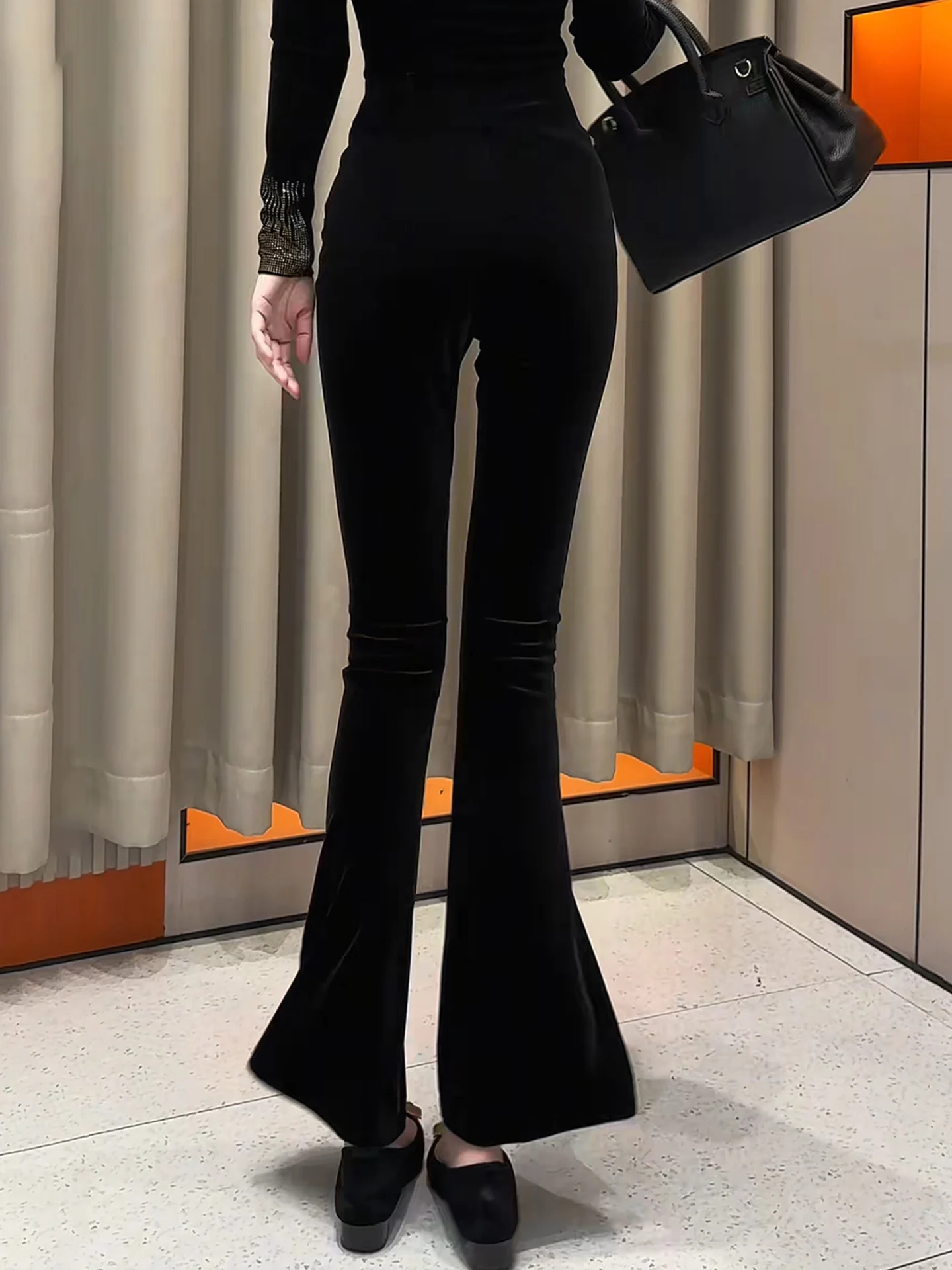 بنطلون مخملي واسع للنساء، موديل خريف وشتاء جديد، نحيف ومزين بالماس، بسحاب جانبي وخصر عالي، مناسب للعمل والأناقة