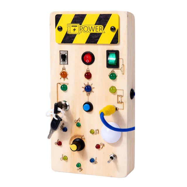 Montessori Busy Board Sensoryczne zabawki drewniane z przełącznikiem światła LED Tablica kontrolna Zajęcia podróżnicze Gry dla dzieci w wieku 2-4 lat