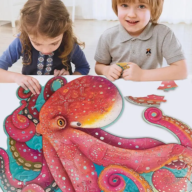 Sea Animal Puzzle Glitter Octopus Floor Puzzle Cute Children Puzzle Toy Animal Floor Puzzle For Home Kindergarten Nursery