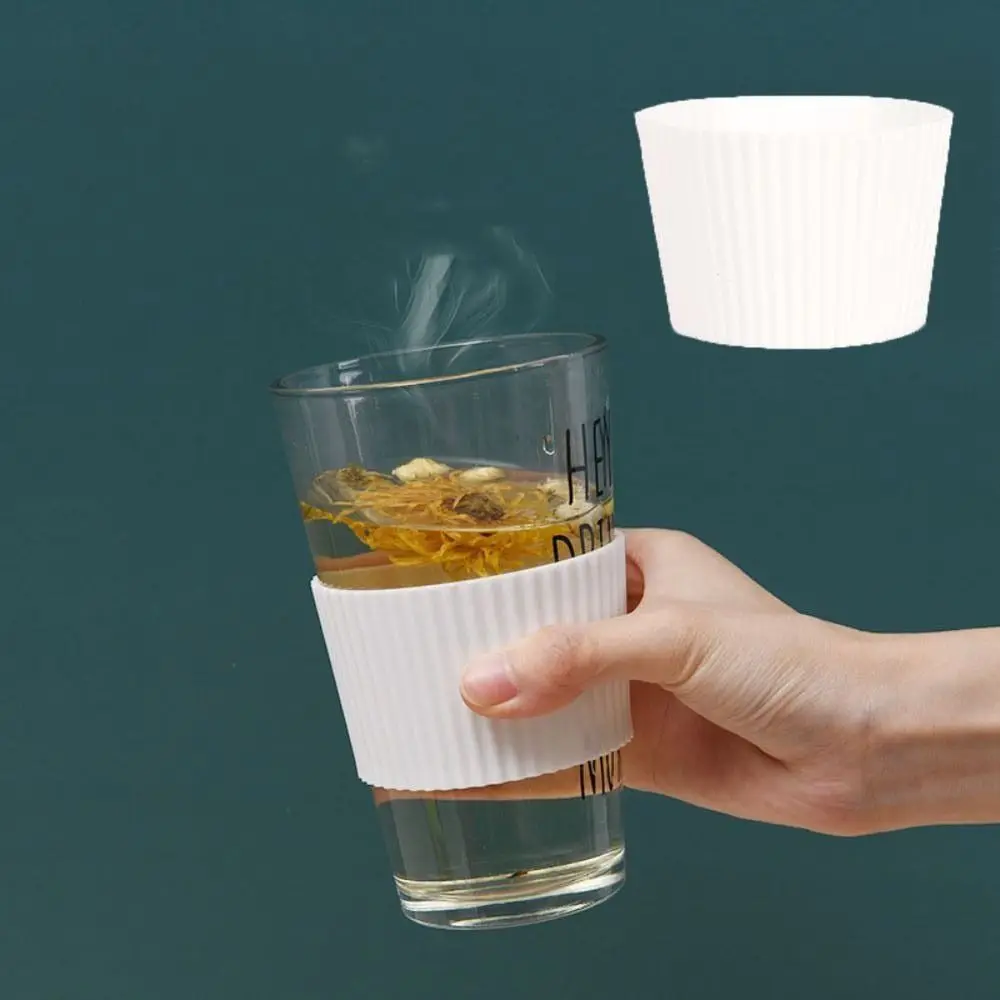 خطوط عمودية كوب سيليكون كم عدم الانزلاق المضادة للحرق القدح كم سميكة غطاء كوب عازل للحرارة فنجان القهوة #2