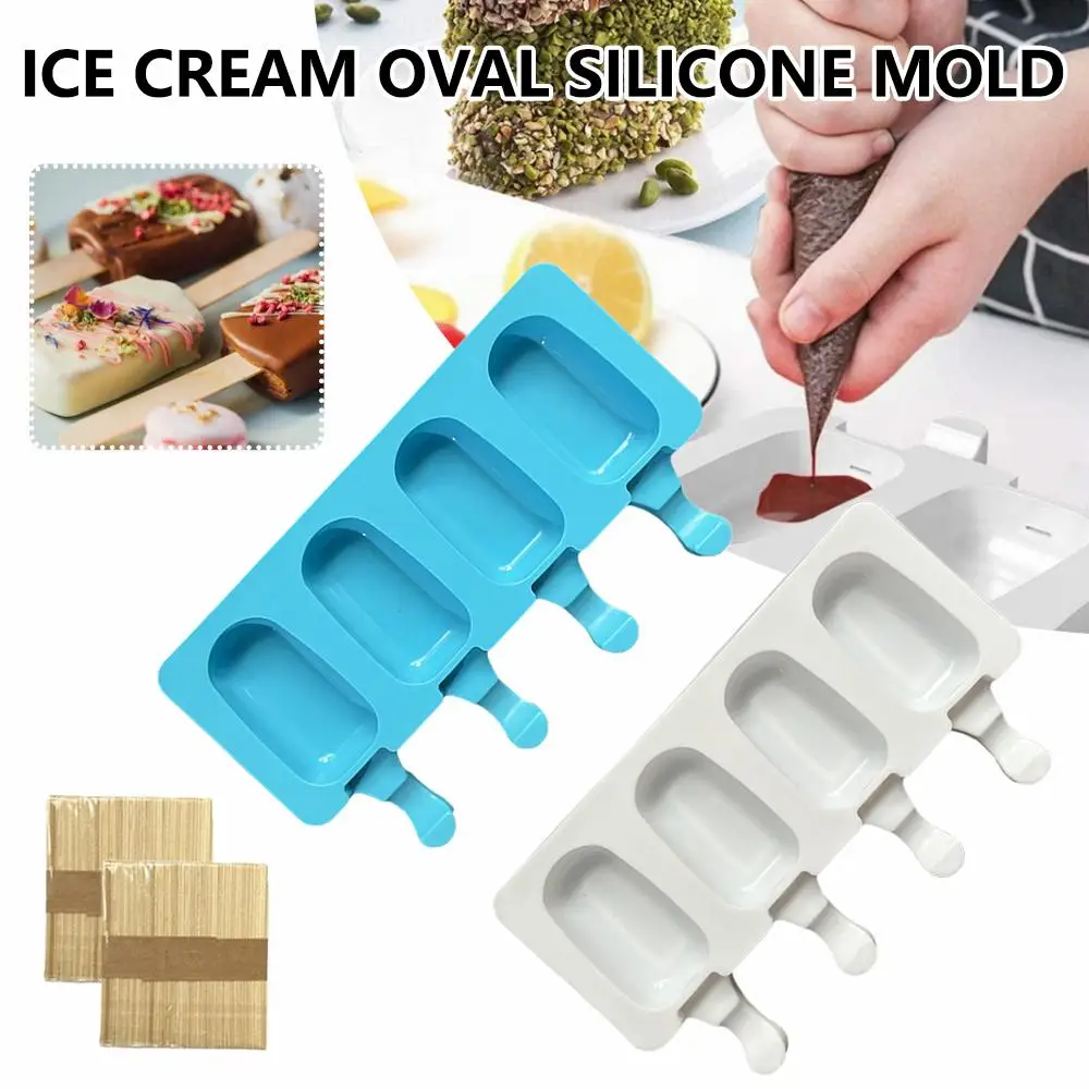 

4 Cells Oval Silica Gel Mold Silicone Ice Cream Mold Popsicle Tool Manufacturer Baking Popsicle Diy Ice Cake Mould Tray Ice J4p2