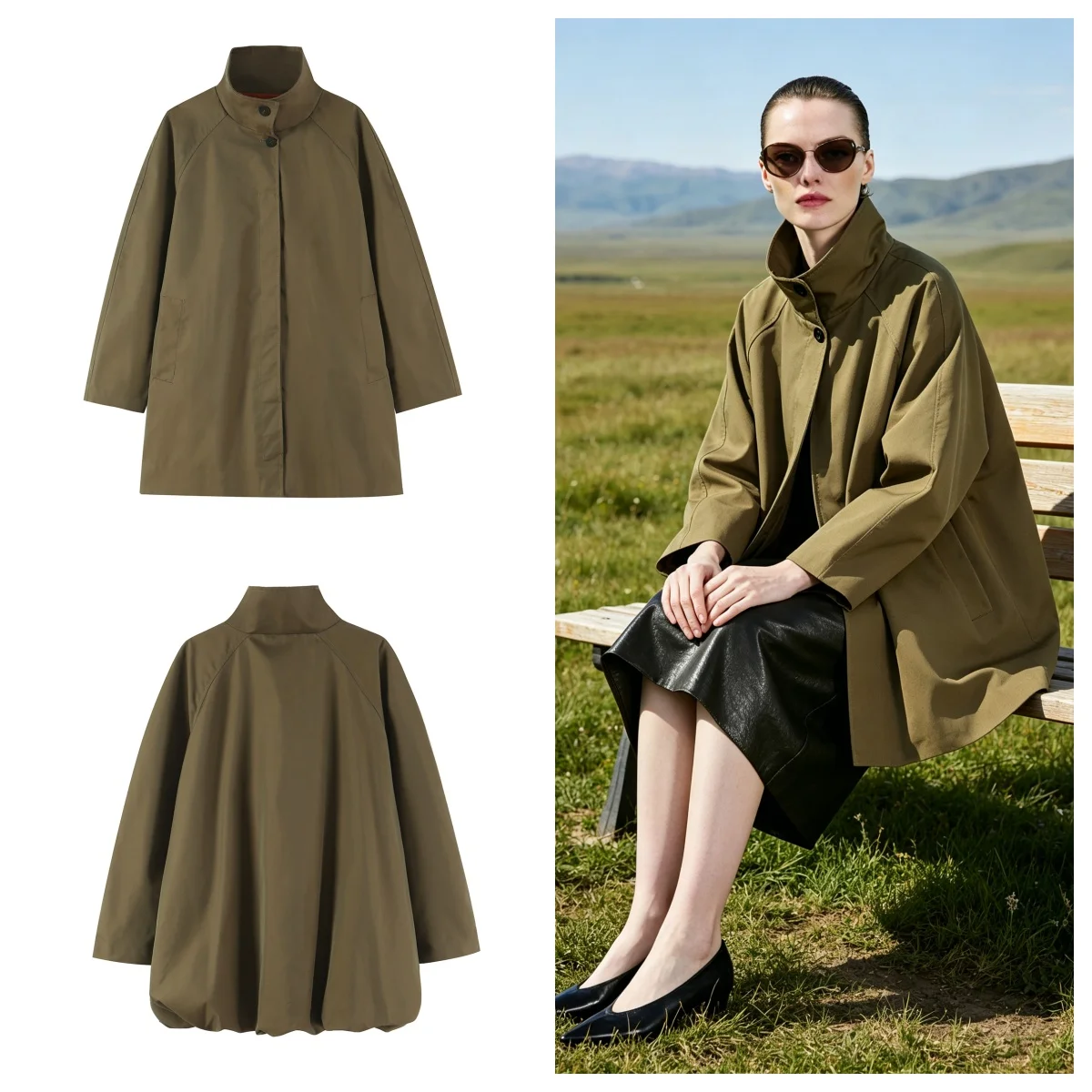 Women's Water-Repellent Loose Long Coat New 2026 High Collar Long Sleeve Button Women Winter Overcoat Chic Female Trench Coats