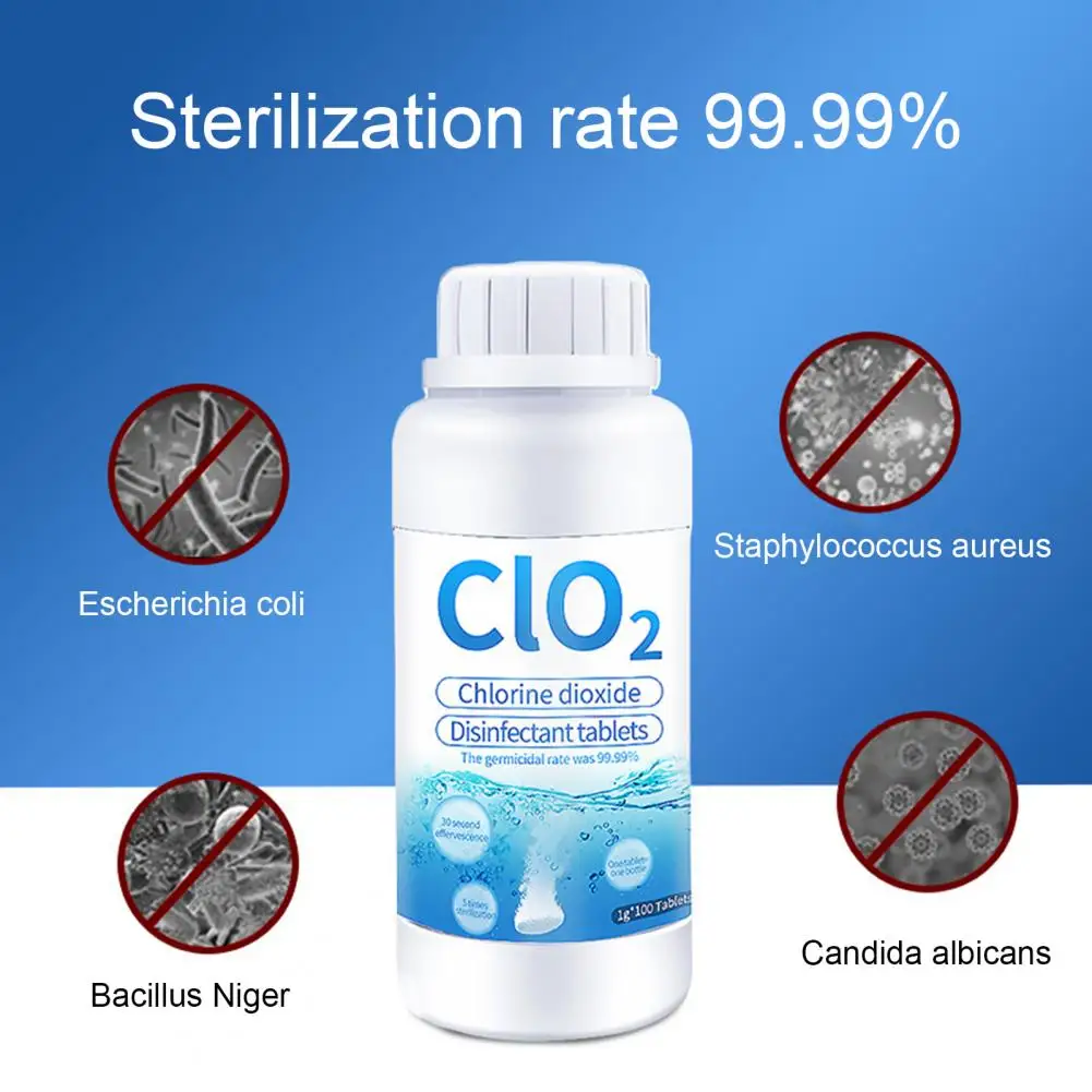 100 قطعة/زجاجة دائم مريحة أقراص ثاني أوكسيد الكلور الوقت إنقاذ حمام سباحة محمول تنظيف الكيميائية اللوحي