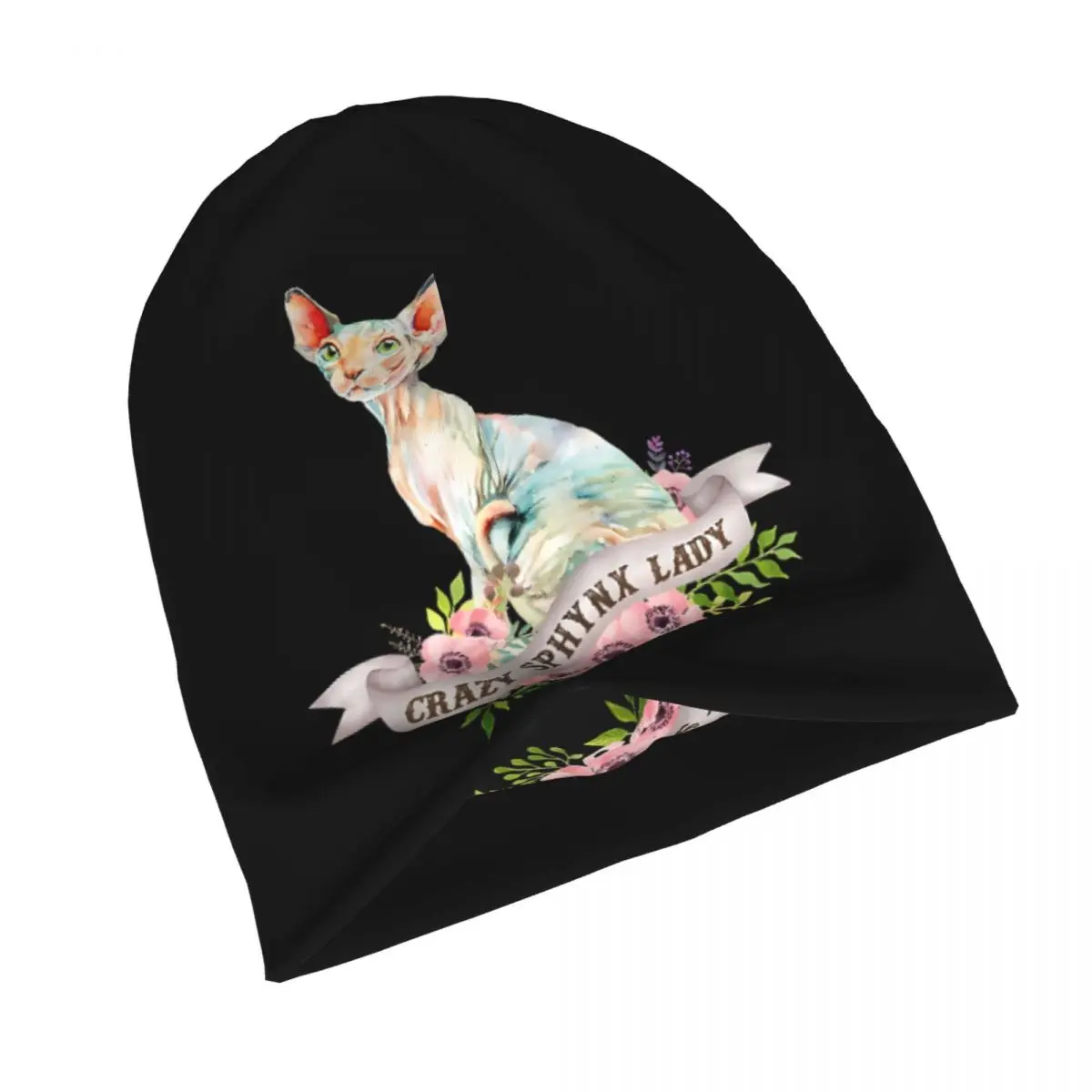 Crazy Sphynx Lady Metal Print Bonnet Homme Fashion Thin Hat Sphynx Cat Skullies Beanies Caps For Men Women Creative Fabric Hats