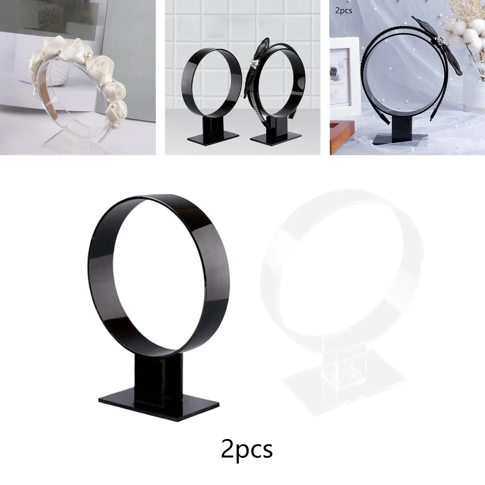 2Pcs Headband Display Stand Acrylic Hair Hoop Holder Storage Rack for Retail
