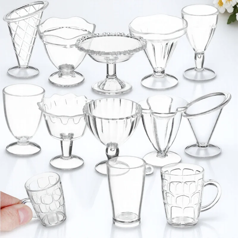 

12Pcs Mini Dollhouse Cups DIY Clear Tiny Dessert Cups Miniature Tableware Accessories Miniature Cup Kids Pretend Toys