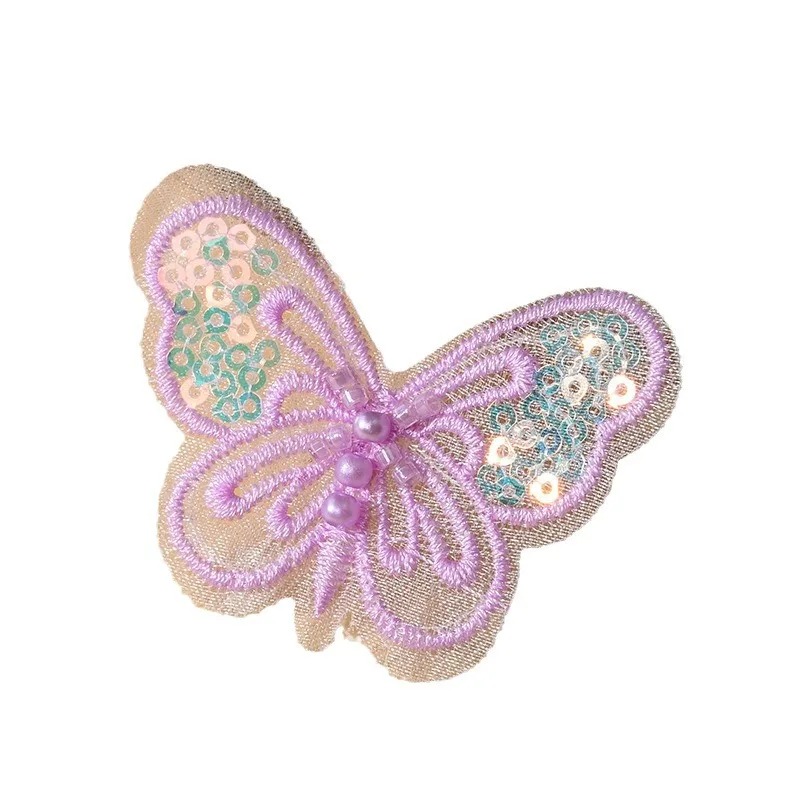 100pcs Colorful Gold Thread Embroidered Butterfly Pearl Hair Clips for Kids DIY Crafts