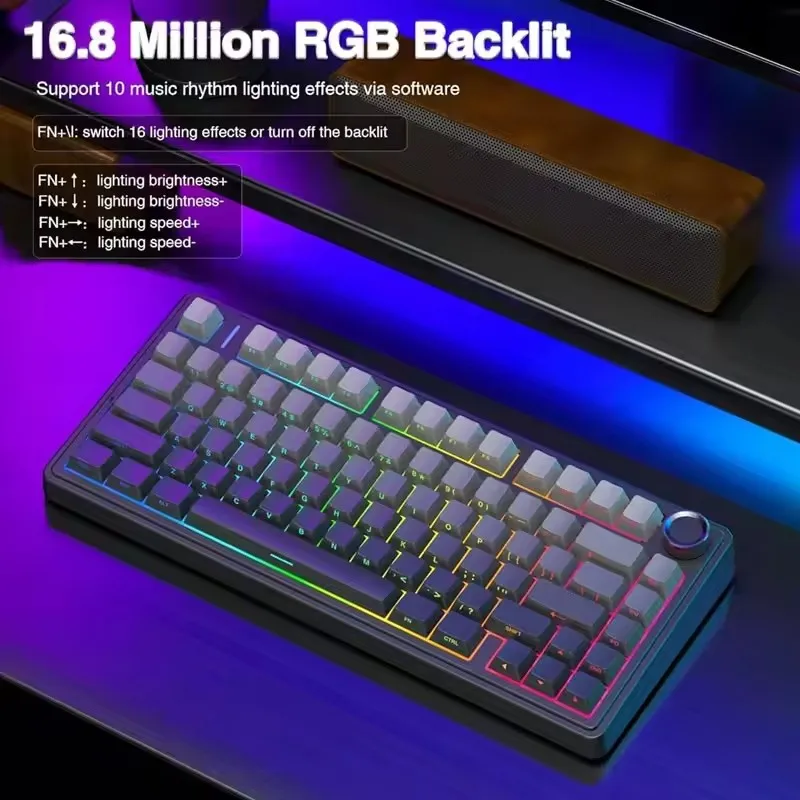 

Игровая механическая клавиатура AULA F75 с RGB-подсветкой 2,4G/BT5.0/проводная трехрежимная прокладка, структура 75% индивидуальной градиентной серой клавиатуры