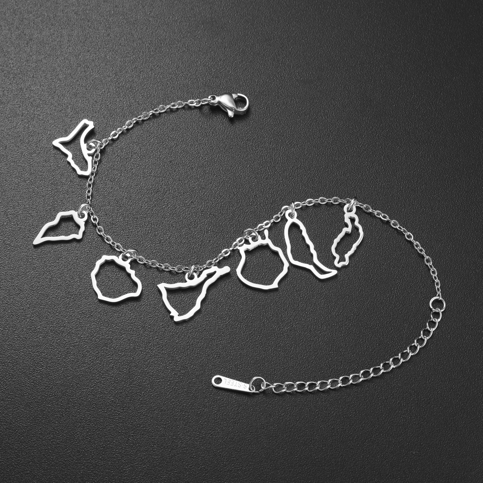 Canary Islands Outline Charm Bracelet Stainless Steel Hollow Spain Map Bracelet Tenerife Gran Canaria Lanzarote Jewelry Gift