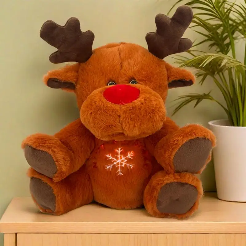 Christmas Moose Breathing Plush Toy Soothing Sleeping Companion Electric Stuffed Animal Huggable Christmas Reindeer Doll Gifts