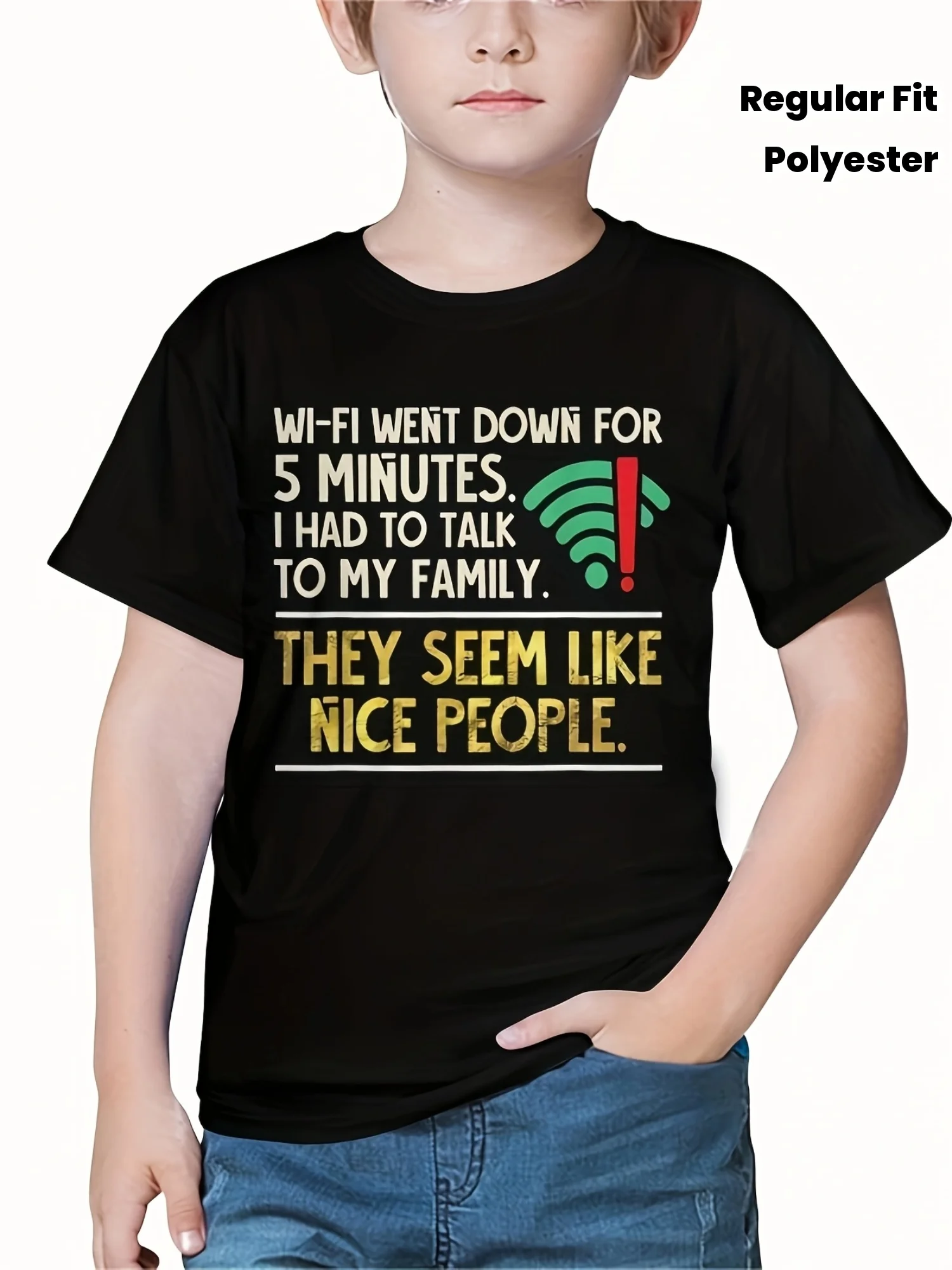 Camiseta con Estampado Geométrico de Temática Familiar para Adolescentes, Tejido de Punto Medio Elástico con Detalles de Patchwork, Estilo Deportivo para Todas las Temporadas
