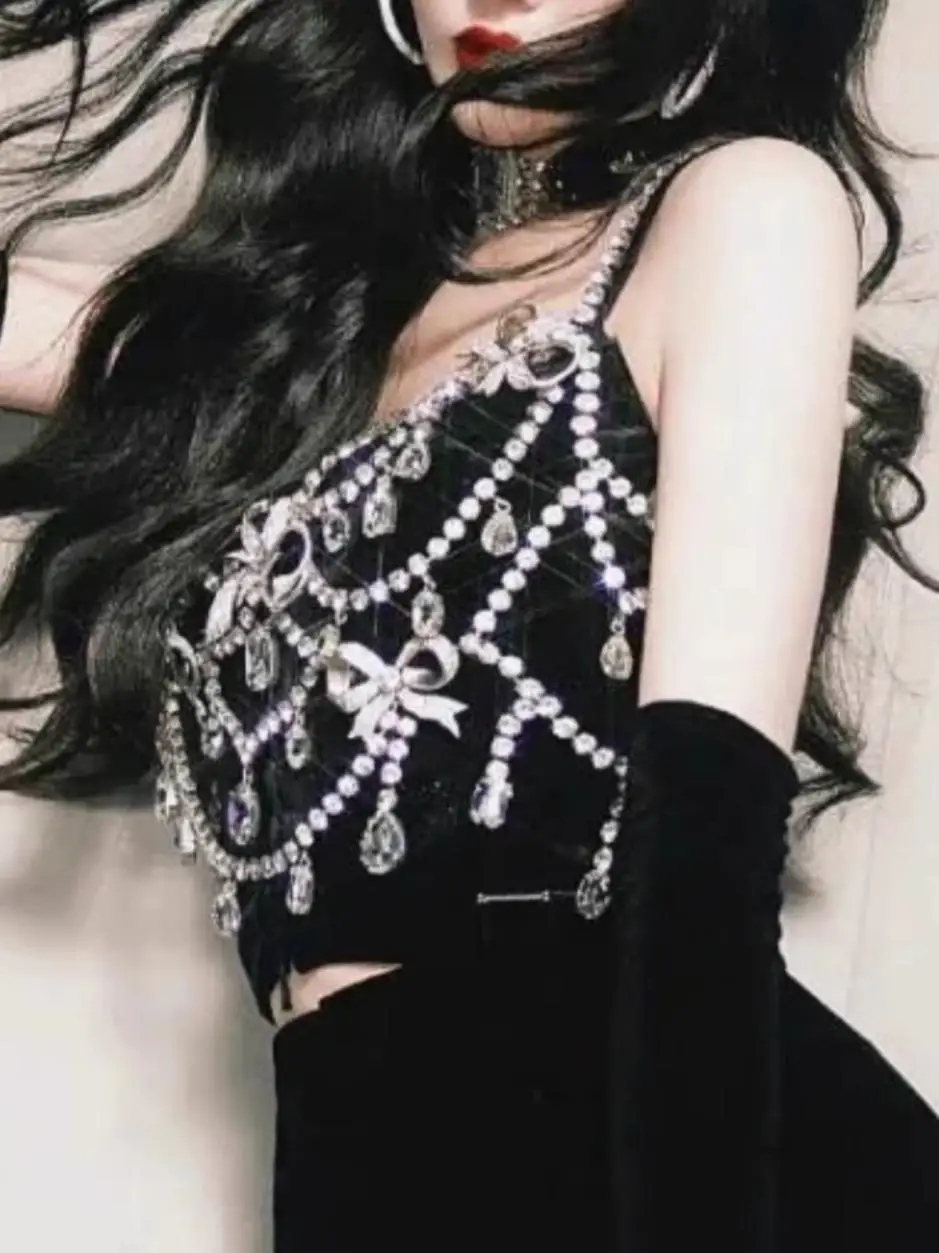 owcase  Knot Rhinestone Tassel Vest Body Chain Heavy Work ort Synthetic Fiber Inner Wear Original Design Women's...