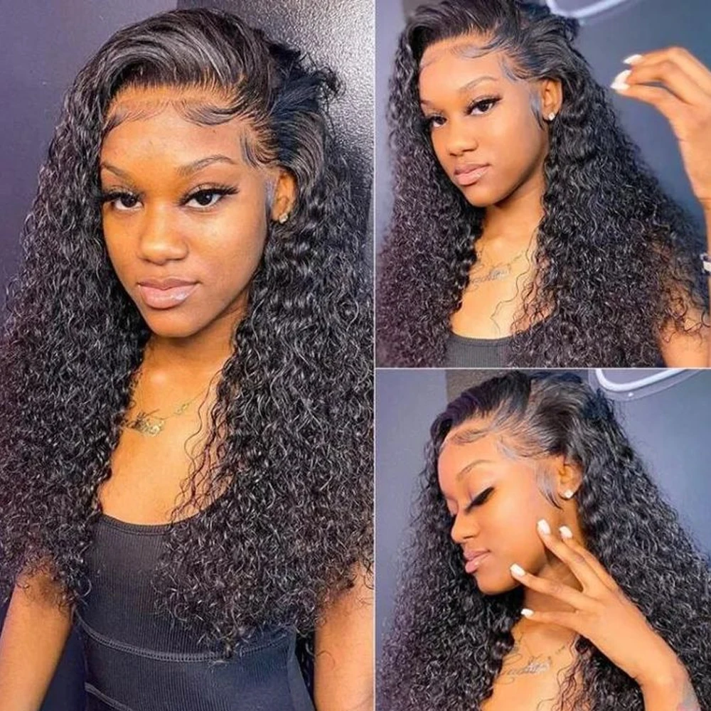 Hidden Strap 360 Full Lace Frontal Human Hair Wig Water Wave Upgrade Invisible Drawstring Deep Curly Glueless Lace Wig For Woman