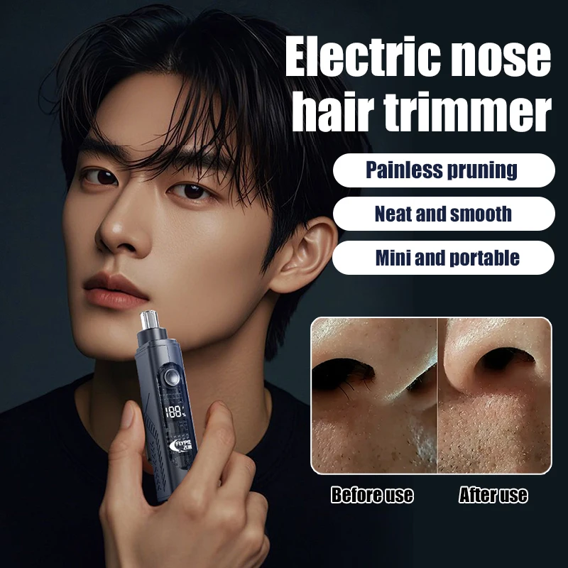 

Мужской портативный интеллектуальный цифровой дисплей, электрический триммер для волос в носу, зарядка через USB, водонепроницаемый изогнутый нож для волос в носу