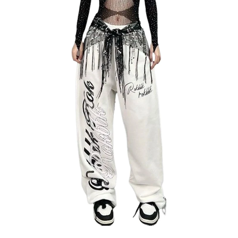 Women Casual Jazz Dance Pants American Personality Trend Trousers Comfortable Loose Fit High Waist Wide Leg Pants Sweatpants