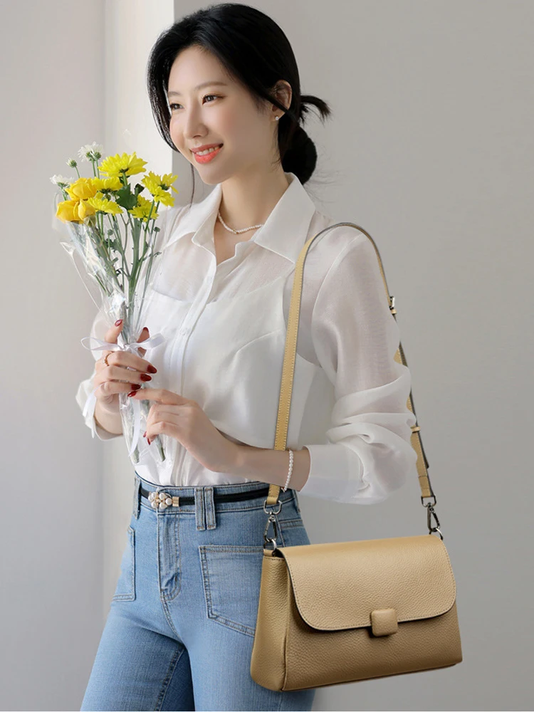 

Women's Natural Cow Leather Shoulder Bags Female Fashion Luxury Commute Soft Handbags Ladies Travel Retro Cowhide Crossbody Bag