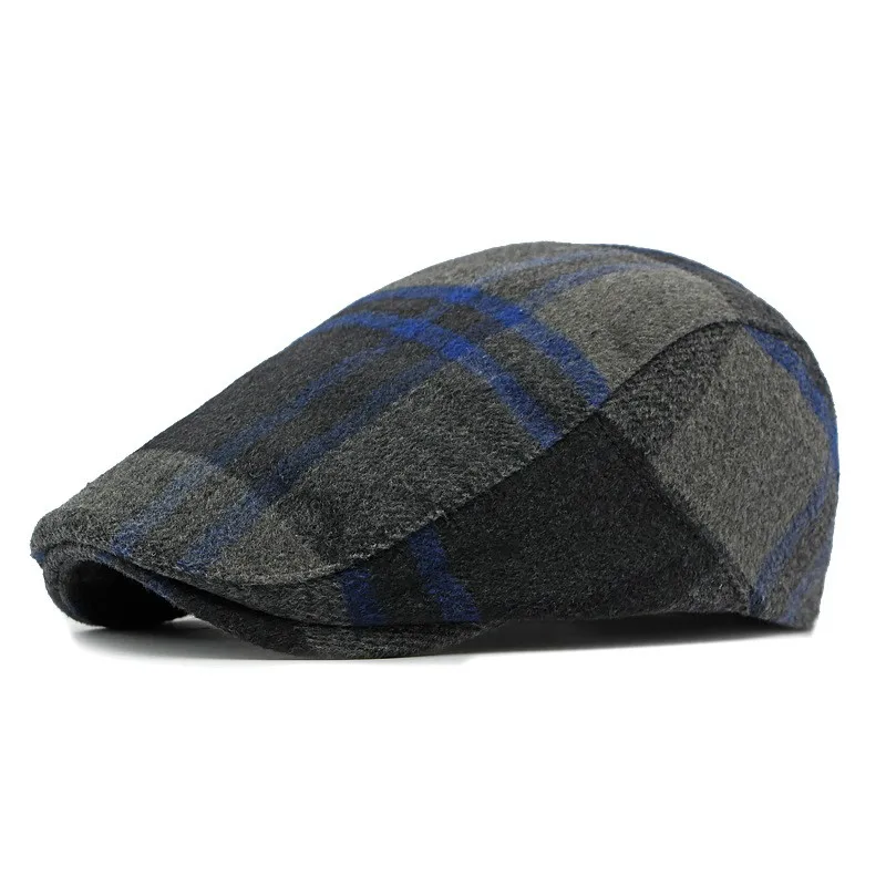 2023 Autumn Cotton Plaid Print Newsboy Caps Flat Peaked Cap Men and Women Painter Beret Hats 141