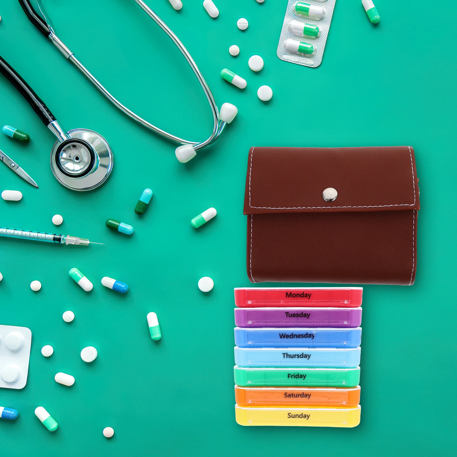 

Portable 28 ganizer Daily Pill Box ganizer Pills ganizer Brown PP Plastic Travel Medicine Box Weekly Storage Solution
