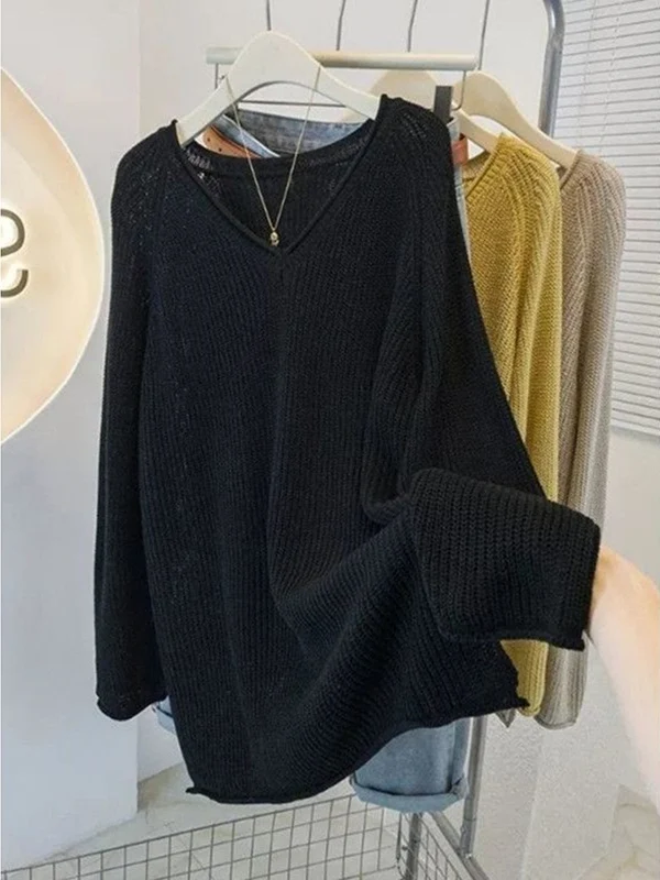 

Очень большой вязаный свитер 300 Pou V-Ne Long Sve, повседневный универсальный цветной женский модный осенне-зимний новый Sle