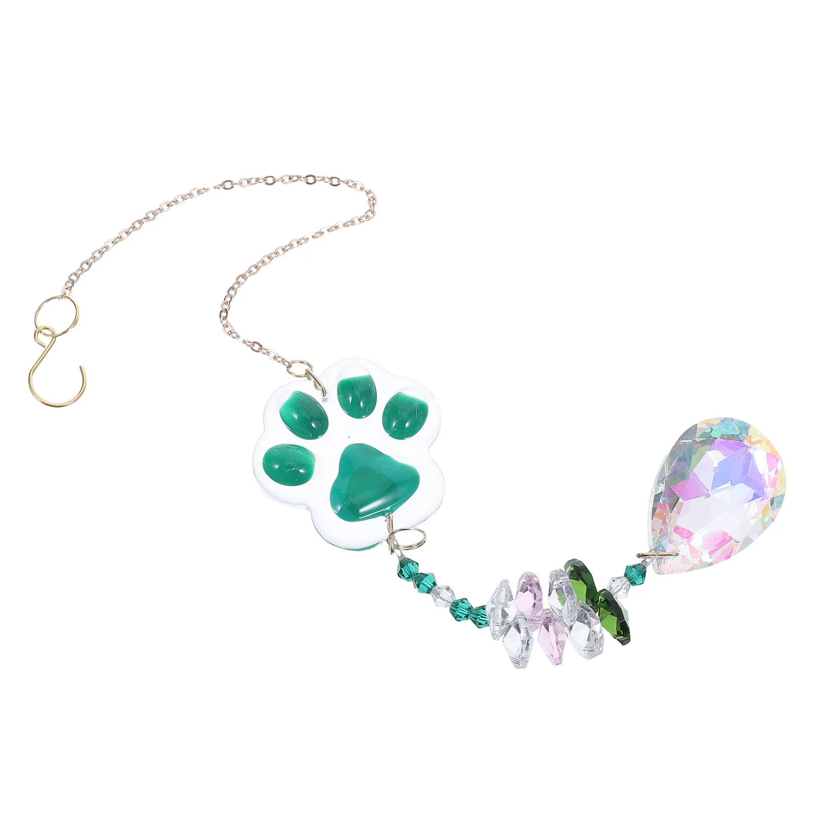 Cat Paw Crystal Hanging Ornament Pet Memorial Wind Chimes Rainbow Prism Sun Catcher for Window Decorative Paw Print Keepsake
