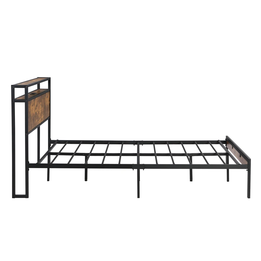 Orraves Queen Size  Metal Platform Bed Frame with Wooden Headboard and Footboard with USB LINER, No Box Spring Needed, Large Under Bed Storage, Easy Assemble - view 5
