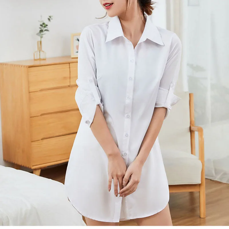 GIDYQ Spring Women White Shirt Casual Korean All Match Female Midi Shirts Elegant Fashion Office Ladies Loose Shirts New