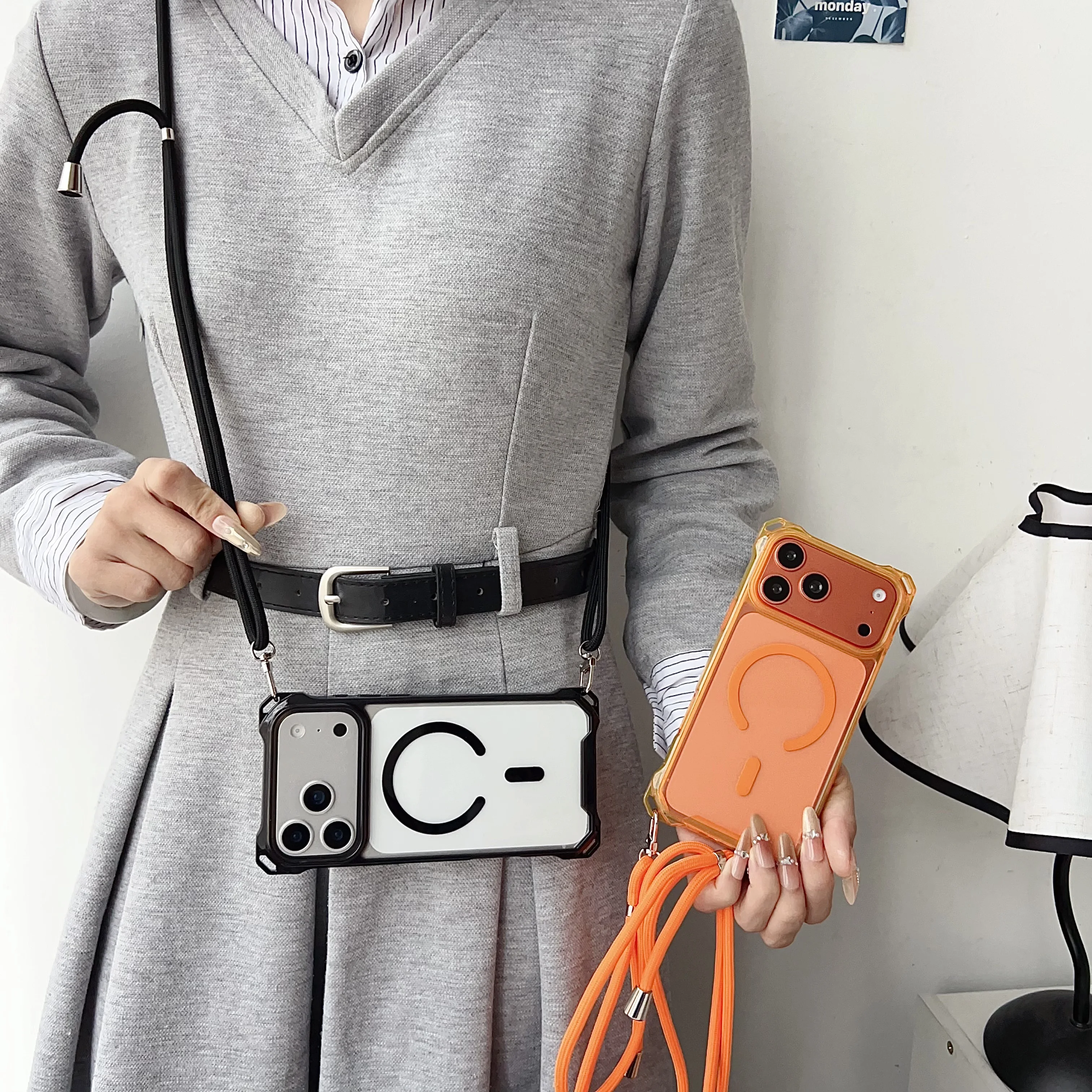 Verstellbare Lanyard-Telefonhülle, geeignet für iPhone 17 Pro Max, Crossbody, langes Lanyard 16 15 14 Plus, magnetische 13 Pro Anti-Drop-Hülle