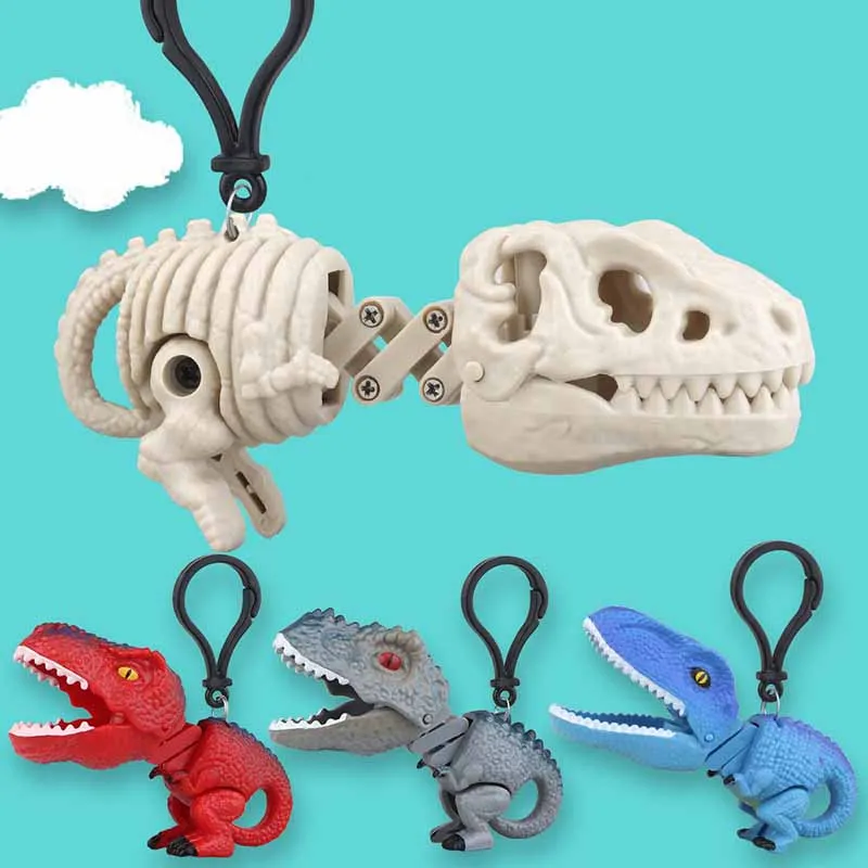 Kids Jurassic Dinosaur Retractable Spring Manipulator Small Clip Creative Novelty Handheld Will Bite Stress Relief Keychain